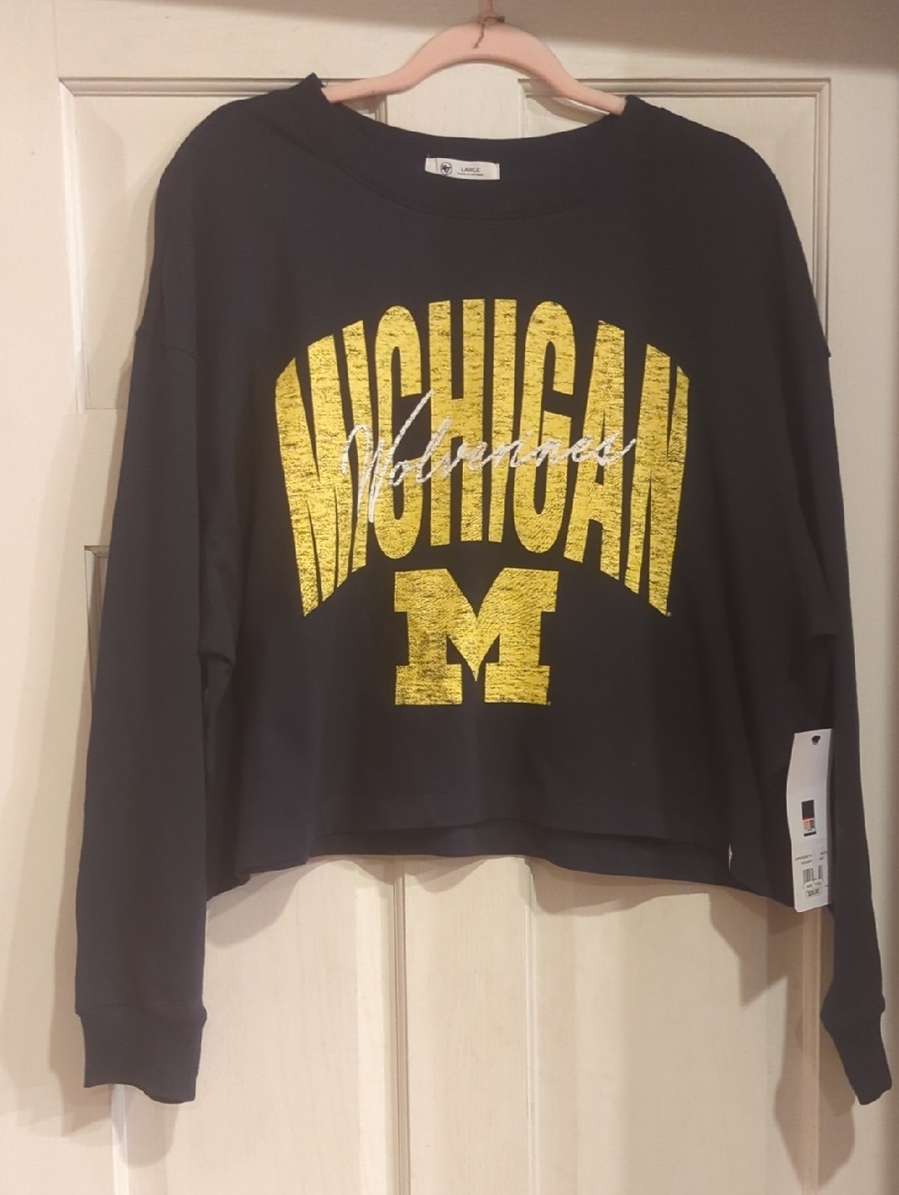 47 Brand Michigan Cropped Crewneck Sweatshirt - Black and Yellow